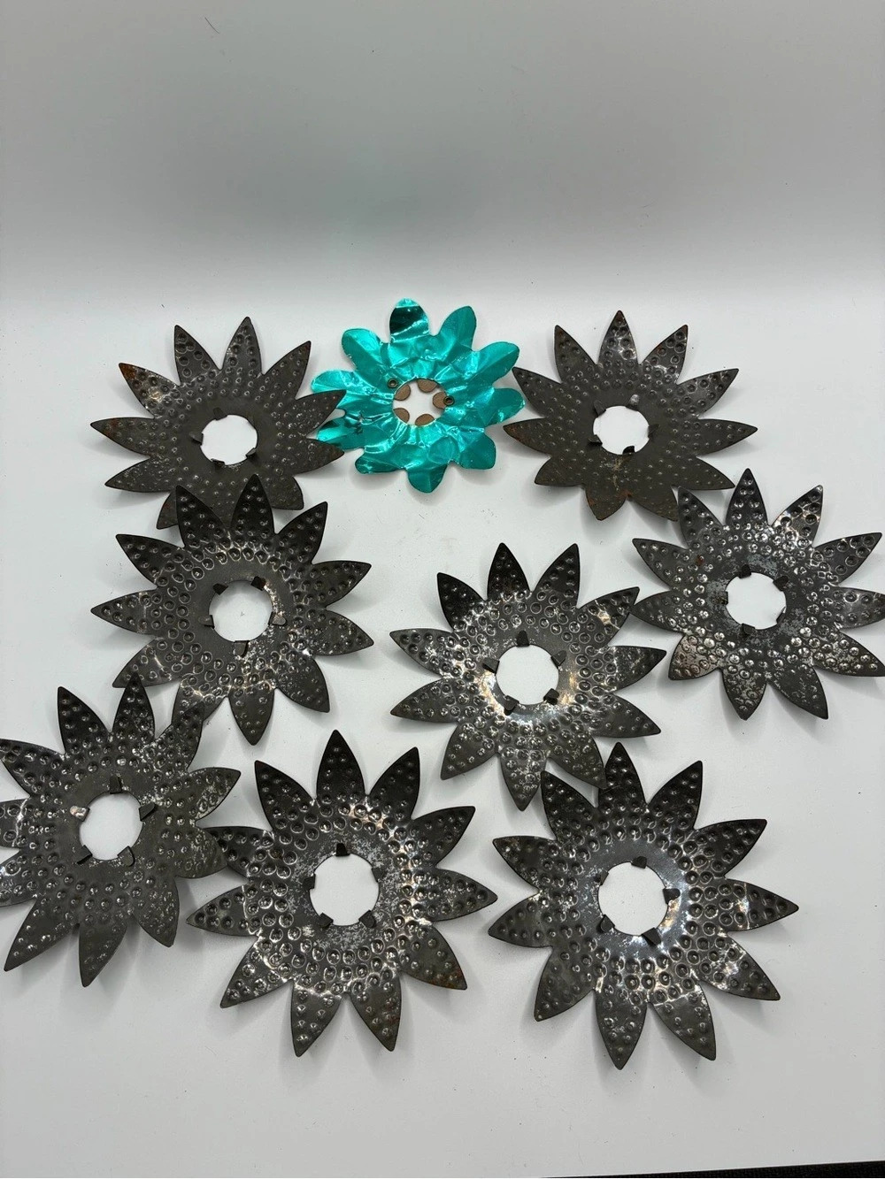 Metal Flower Wall Decor Set in Black & Turquoise